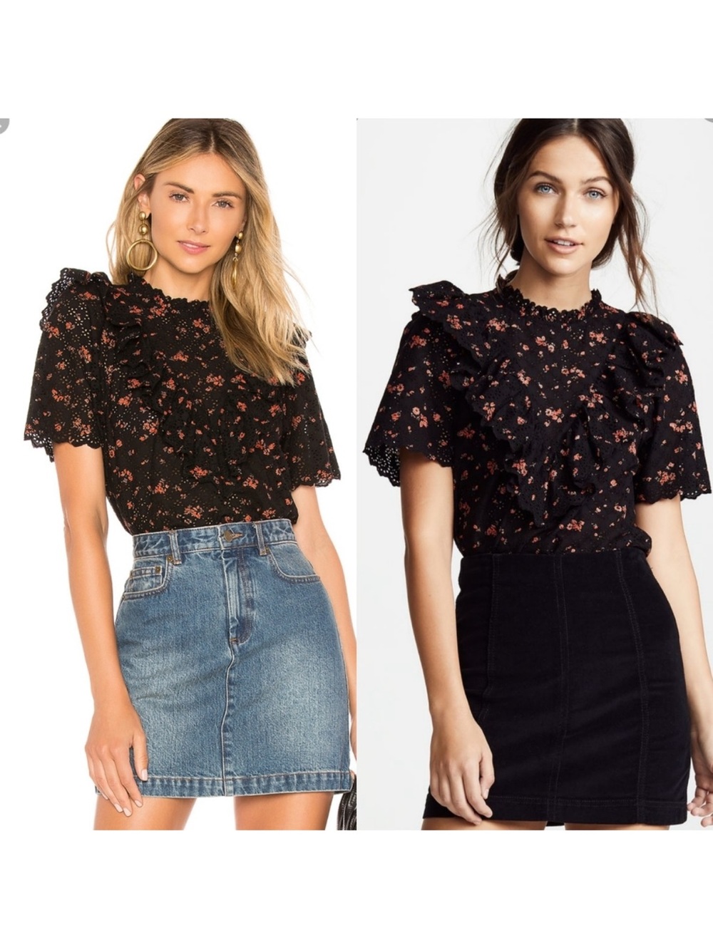Ulla Johnson Choux Eyelet Blouse Ruffled Noir Floral Romantic size 6